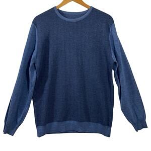 Emanuel Berg NWOT $325 Medium Blue Light Gauge Herringbone Crew Neck Sweater L
